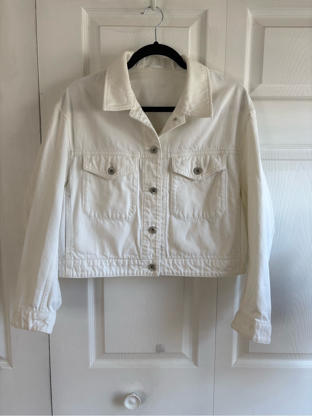 Uniqlo White Cropped Denim Jean Jacket M Cotton Western Cowgirl Preppy Festival
